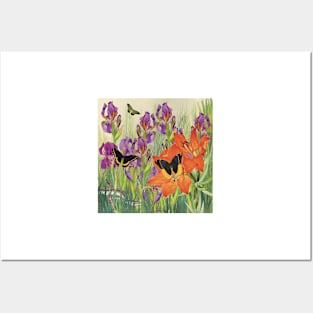 The snake in Paradise, snake and butterflies with flowers Posters and Art